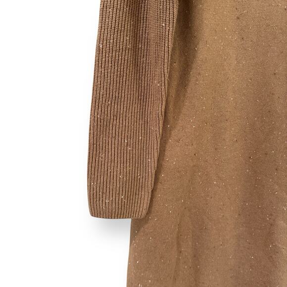 NWT Talbots Zip Collar Sweater Dress Tweed Tan Womens Petite Small SP Cotton - Picture 5 of 13